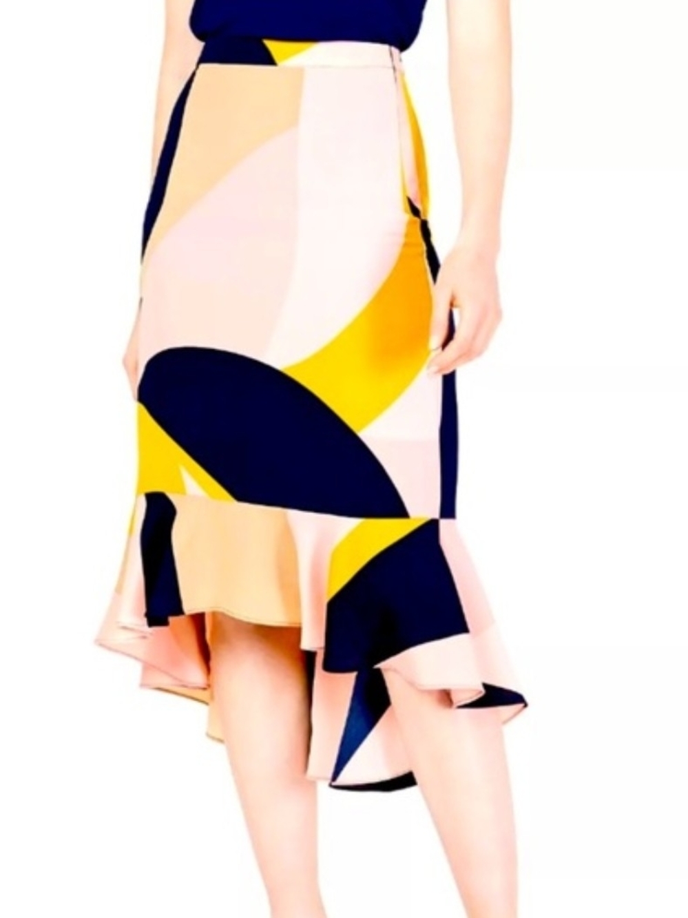 Bar III Abstract Colorblock Ruffle Midi Skirt - Size 2